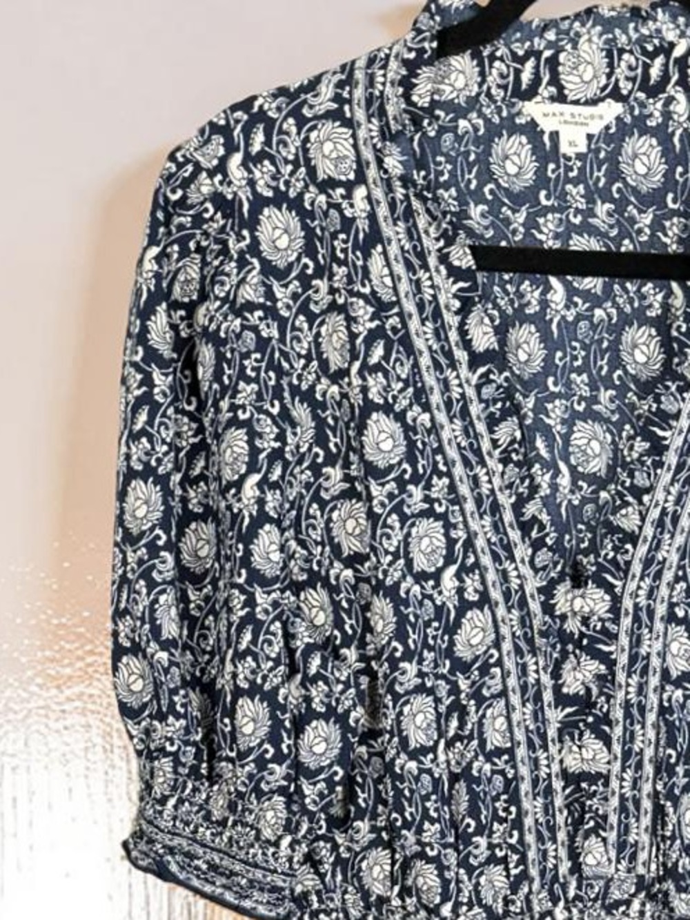 Max Studio Navy and White Floral Smocked Maxi Dress XL - Picture 6 of 10